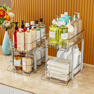 2 Sets 9.7" Tall Under Sink Organizers And Storage,Multi-Purpose 2 Tier Under Bathroom Sink Organizer