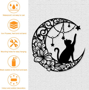 11.8" Moon and Cat Black Wall Hanging Decor Silhouette Wall Art for Home Decor