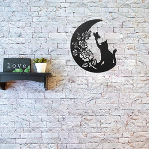 Metal Black Cat Wall Decor, Cat On the Moon Wall Art, Cats Lover Gifts, 11 inches