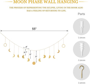 Moon Phase Wall Hanging Boho Aesthetic Room Decor Ideal Gift, Gold, 55"