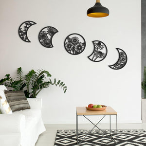 5 Pieces Moon Phase Wall Decor Boho Hanging Moon Phase Nordic Wood Wall Art Decor