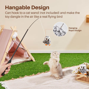 Flapping Owl Cat Toys (No Flying), Lifelike Bird Chirp, Rechargeable Touch Activated Kitten Toy, Owl