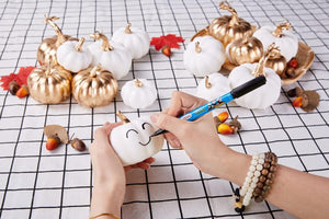 16 Pcs Assorted Fall Artificial Pumpkins Harvest White Faux Pumpkins and Gold Plating Pumpkins