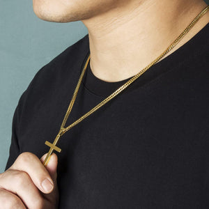 Gold Stainless Steel Plain Cross Pendant Necklace for Men Cuban Chain 18-26 Inch