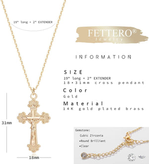 Cross Necklace Faith Pendant 14K Plated Dainty Chain Minimalist Simple Tiny God Lords Prayer Religious Jewelry