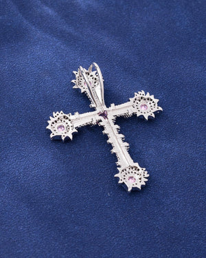 White Gold Plated Cubic Zirconia Stone Cross Necklace With Rope Chain