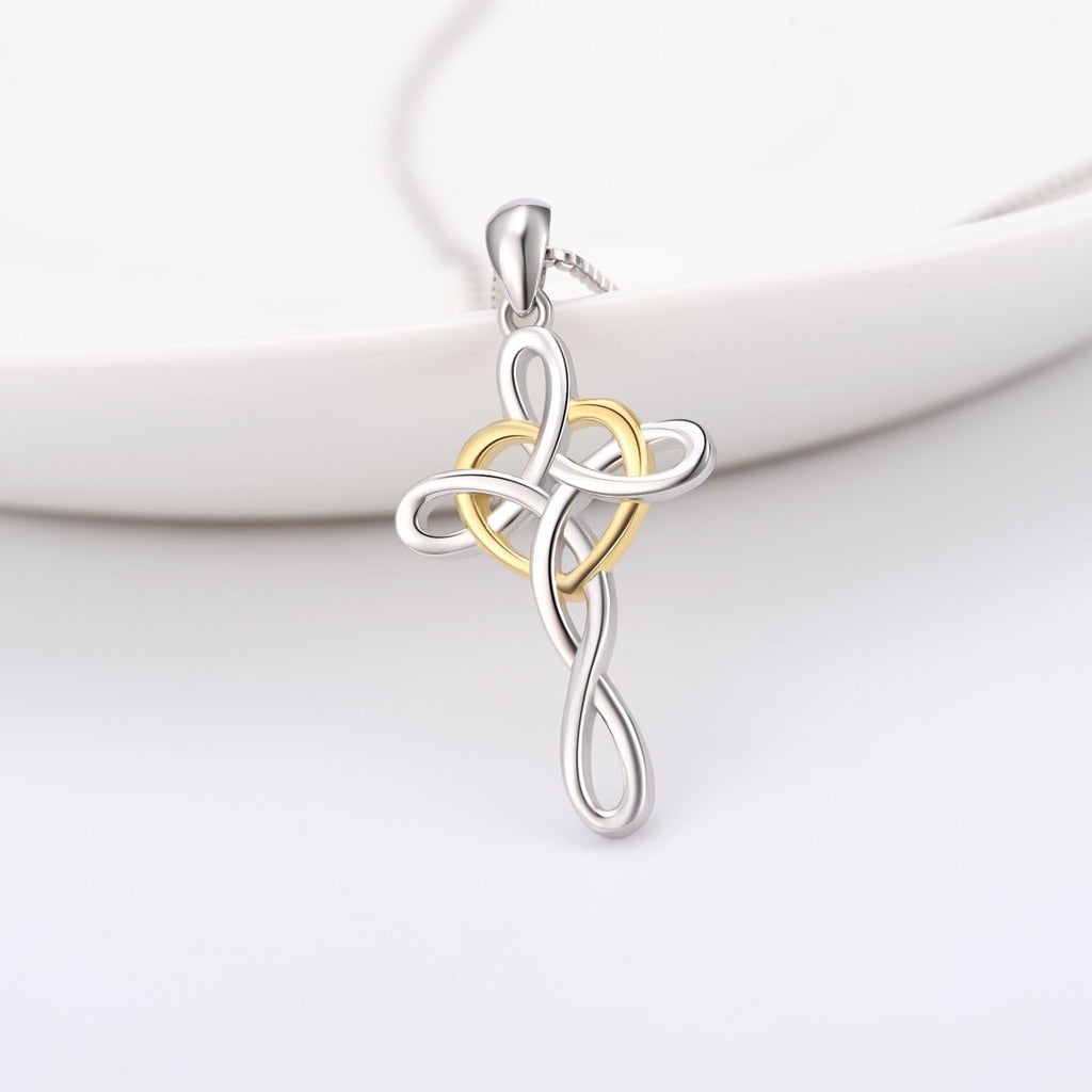 Cross Necklace 925 Sterling Silver Celtic Knot Cross Infinity Heart Love Pendant Necklace 18"