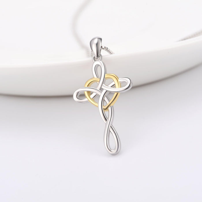 Cross Necklace 925 Sterling Silver Celtic Knot Cross Infinity Heart Love Pendant Necklace 18"