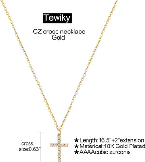 Dainty Simple 14k Gold Plated Cross Pendant Cute Diamond Necklaces for Women Gold Jewelry, Gold