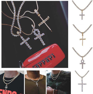 14K Gold Plated Large Nail Cross Chain Iced out CZ Pendant Hip Hop Jewelry for Women with Stainless Rope Chain