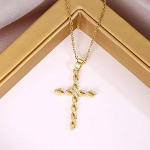 Christian Faith Cross Necklaces for women, Cubic Zirconia Pendant 14K Gold Plated Choker Necklaces
