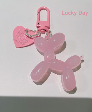 Jelly Balloon Dog Design Keychain for Women, Cute Girls Key Chain, Light Pink