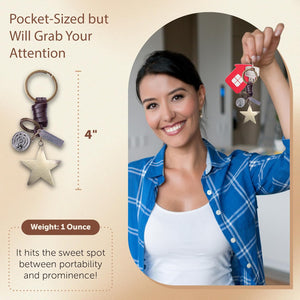 Good Luck KeyChain Gifts Women & Men Leather KeyRing Girl & Boy Home Car Door Keys Holder Lucky Present, Star