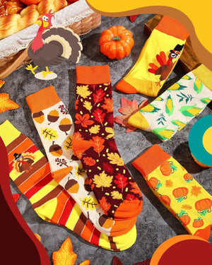 6 Pairs Thanksgiving Socks Autumn Fall Socks Turkey Socks Maple Leaf Pumpkin Socks