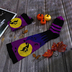 2 Pairs Witch Bats Knee High Socks, Trick or Treat Compression Stockings 15-20 mmhg