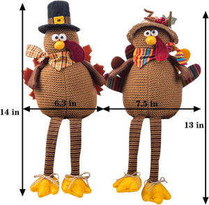 2 Pack Stuffed Turkey Couple Doll Thanksgiving Tabletop Decoration Exquisite Handmade Turkey Doll Kit