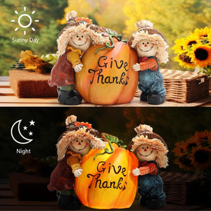 Fall Thanksgiving Resin Scarecrow Pumpkin Figurines - Adorable Scarecrow Embrace Pumpkin Decorations