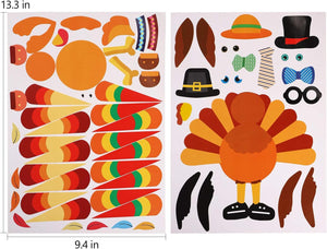 20 Sheets Thanksgiving Make-A-Turkey Stickers, Kids DIY Turkey Sticker Craft for Fall Party