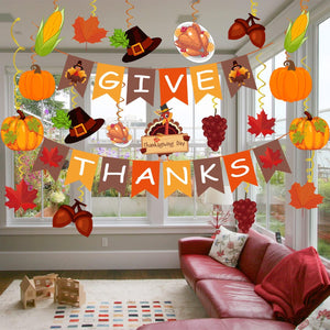 42Pcs Thanksgiving Decorations Pre-Assembled GIVE THANKS Banner Hanging Swirls