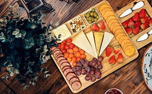 Cheese Board and Knife Set, Bamboo Charcuterie Boards Large Extra Meat Charcuttery Platter Serving Tray