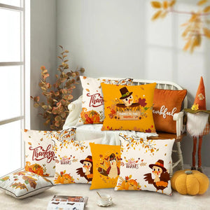 Thanksgiving Turkey Pumpkin Pillow Covers Happy Thanksgiving Harvest Decorative Throw Pillow Covers, Set of 4