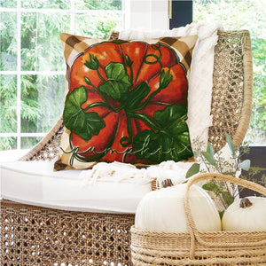 4 Pack Fall Pillow Covers Decoration,18x18in Farmhouse Plaid Bottom Pumpkin Maple Leaf Thanksgiving Throw Pillows Cushion Case