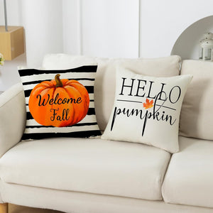 Fall Pumpkin Pillow Cover 18x18 Fall Decor Cushion Cover Autumn Stripe Throw Pillow Cover, 4 Pieces