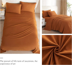 Full Size Sheet Sets Caramel Pumpkin - 4 Piece Bed Sheets and Pillowcase Set for Full Bed Mattress, Pumpkin