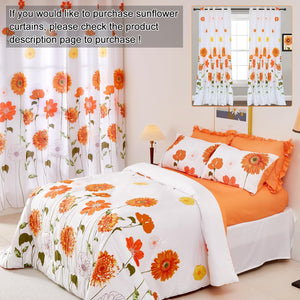 Duvet Cover Queen Size Soft Floral Comforter Cover Set with Zipper Closure Orange Sunflower Flowers Bedding Set for All Seasons 3 Pieces（1 Duvet Cover 90"x90", 2 Pillowcases）