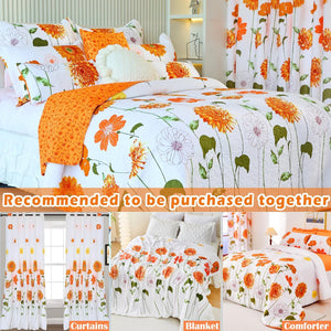 Cotton Quilt Queen Size Orange Sunflower Bedding Set Floral Lightweight Quilt Reversible Coverlet