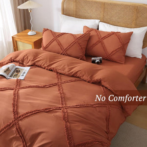 Boho Duvet Cover Pumpkin - Tufted Comforter Cover Set Geometric Textured Queen Size