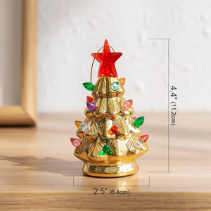 Set of 3 Mini 4.5" Inch Nostalgic LED Ceramic Christmas Tree with Lights Xmas Tree That Light Up Hanging Ornaments