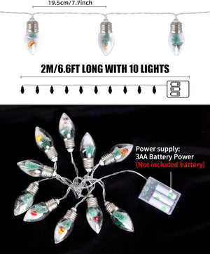 2PC 6.6ft Christmas Lights for Indoor Bedroom Decorations - 10 LED Globe Bulbs String Light with Tree & Snow & Cute Ornaments. 2 Pieces