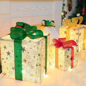 Christmas Lighted Gift Boxes,75 LEDs Pre-lit Light up Xmas Present Boxes Set for Outdoor Indoor Christmas Tree