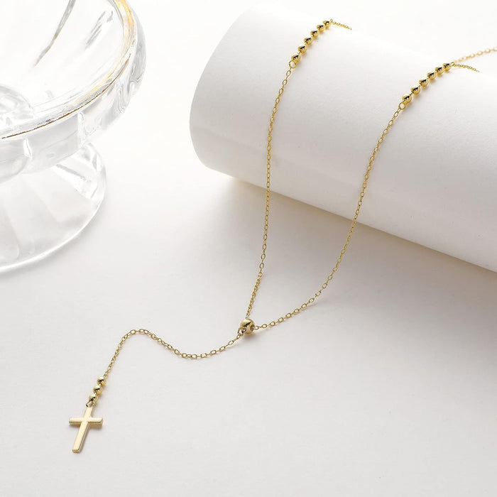 Sterling Silver Cross Y-Shaped Lariat Necklace Minimalist Drop Necklace for Women Gift  (14k gold Cross Lariat & Y necklace)