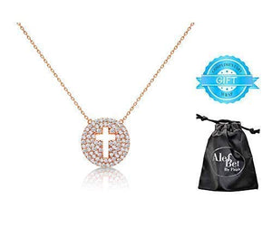 Cross Necklace for Women 14k Rose Gold Plate with CZ Gemstones