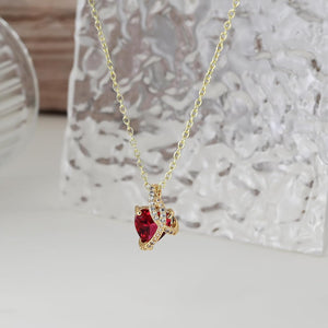 14K Gold Plated Red Heart Necklace Crystal Pendant Heart Necklace Love Necklace Birthstone