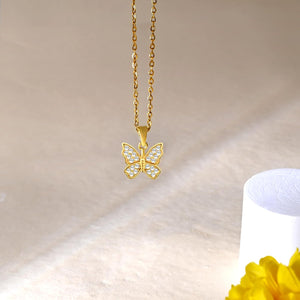 Butterfly Necklace-14K Gold Plated Pendant Necklace for Women Dainty Cubic Zirconia Necklace Chokers