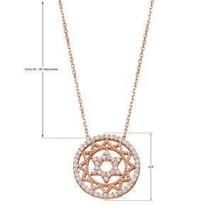 Jewish Star of David Necklace for Women with Sparkling Clear Cz Cubic Zirconia Stones in Rose Gold