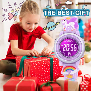 3D Cartoon Waterproof Watches for Girls with Alarm - Best Toys Gifts for Girls Age 3-12, Purple