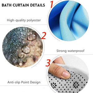 4Pcs Christmas Snowman Shower Curtain Sets Winter Snowflake Blue Bathroom Set Decor with Non-Slip Rugs Bath U-Shaped Mat Toilet Lid Cover