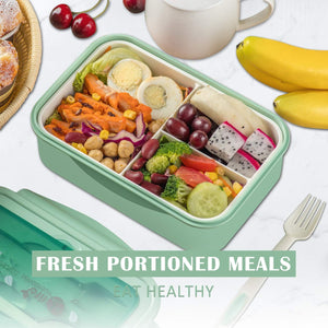 1100 ML Bento Lunch Box For Kids Childrens With Spoon & Fork, BPA-Free and Food-Safe Materials (Green)