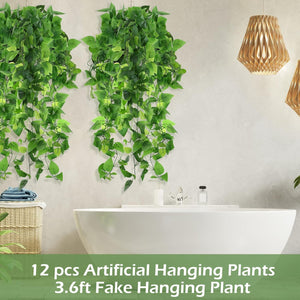 12 Pcs Artificial Hanging Plants Fake Ivy Vines with Fake Leaves for Living Room Decor Indoor Outdoor Decorations, Beauty