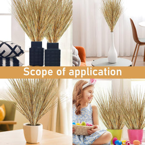 6 Pack UV Resistant, Realistic Artificial Shrubs Plants Onion Grass for Home, Office, Living Room, Garden, Patio Decoration, Gold