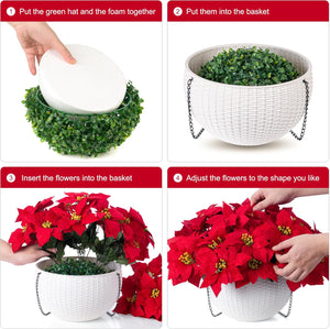 Artificial Fake Poinsettia Flowers Plants Hanging Basket for Christmas New Years Decoration, Faux Red Flower Realistic