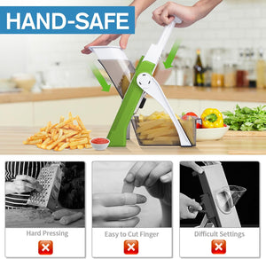 [5 in 1] Mandoline Slicer for Kitchen & Safe Vegetable Chopper & Adjustable Mandoline Slicer