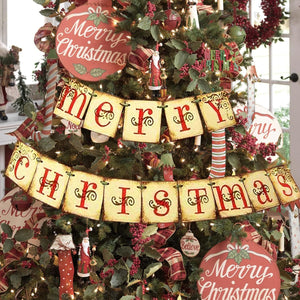 Vintage Merry Christmas Banner - Retro Nostalgic Traditional Old Fashioned Victorian Xmas Holiday Decor