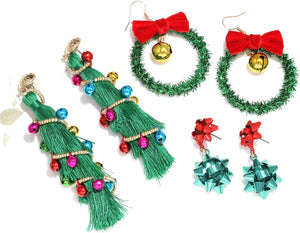 Christmas Earrings for Women Xmas Bow Wreath Earrings Long Tassel Holiday Accessory