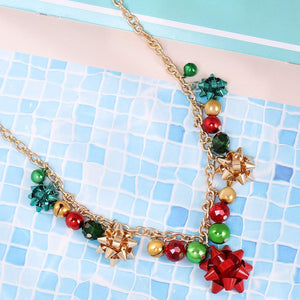 Christmas Necklace X-Mas Jingle Bell Necklaces Present Bow Pendant Necklace Present for Women Girls