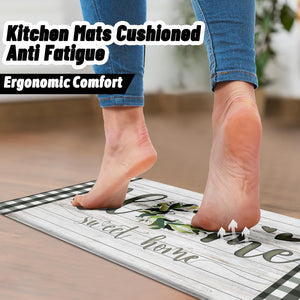 Sets of 2 Cushioned Anti Fatigue Kitchen Mats for Floor Non Slip Memory Foam, 17.3"x28"+17.3"x47", Farmhouse